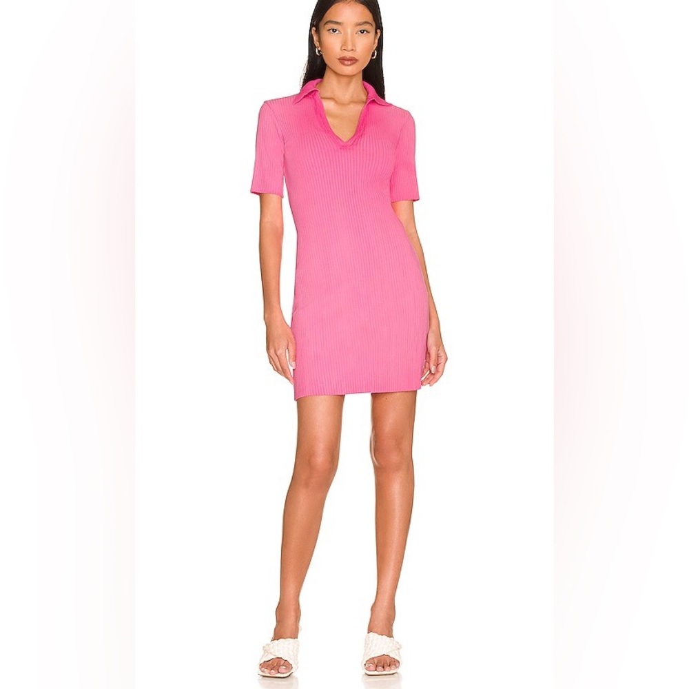 The Ibiza Short Sleeve Polo Dress in Hot Pink Mix COTTON CITIZEN